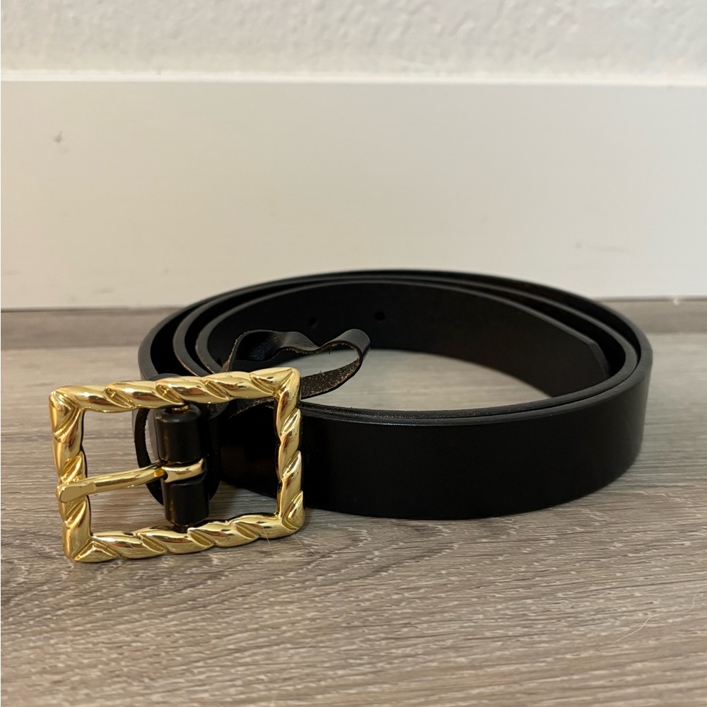 J Crew Black Belt with Gold Buckle